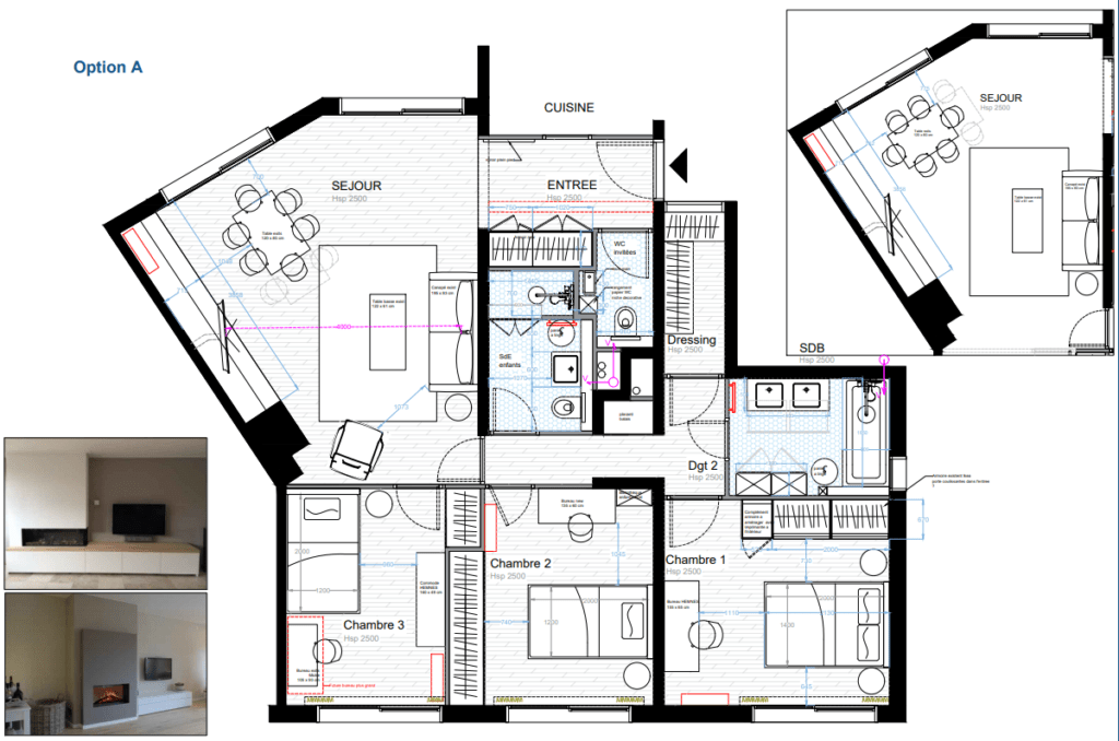 Projet de re-aménagement d’un appartement Option A / Olga Dusciac / Architecte Garches et St Cloud